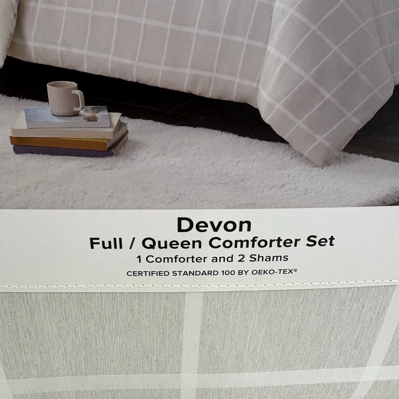 UGG Devon Queen Comforter Set w 2 Shams, Soft Bedding, Square Design - Gray