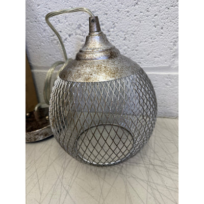 Hanging Cage Chandelier Ceiling Light Hollow Wrought Iron, Silver 6.5" W x 10" D