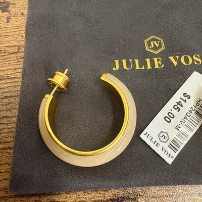Julie Vos Carnaby Hoop Earring, 24K Gold Plated, 1.3" Diameter - Ivory - Tan