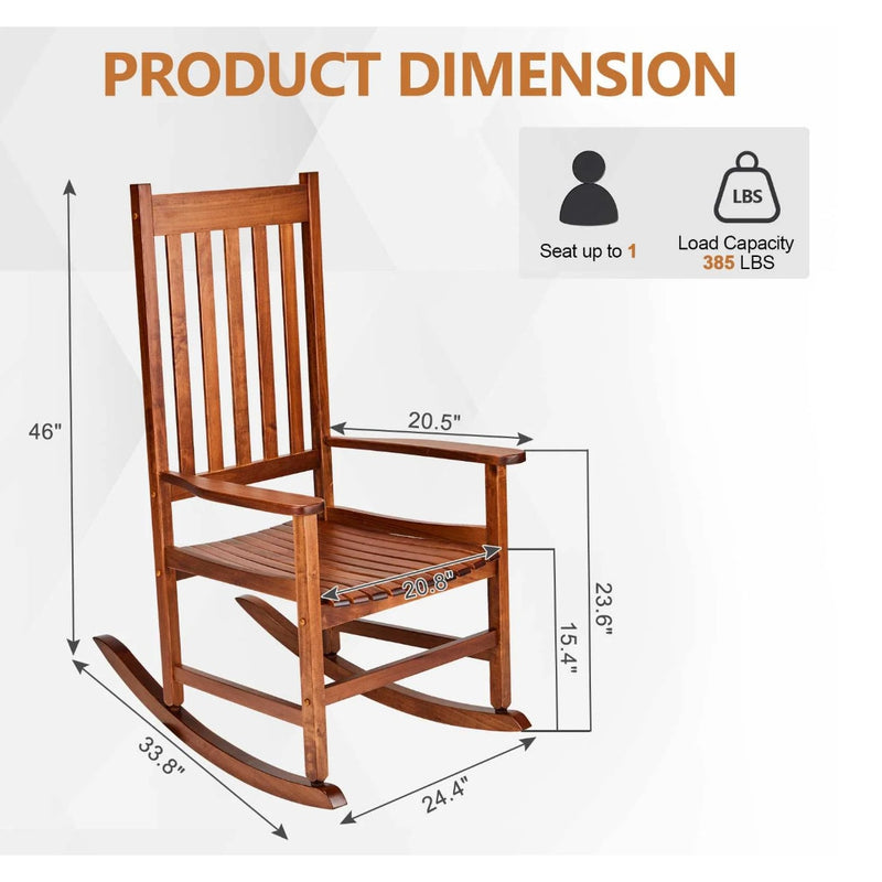Ktaxon Wooden Rocking Chair with Armrests & High Back for Indoor/Outdoor - Brown