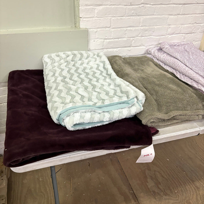 LOT-of-5 Throw Blankets, Warm Cozy Soft Plush, Reversible, Purple & Green