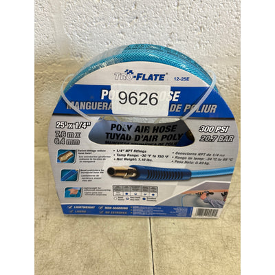 Tru Flate 25' x 1/4" Poly Air Hose, -30 F - 150 F, 300 PSI, Lightweight, 12-25E