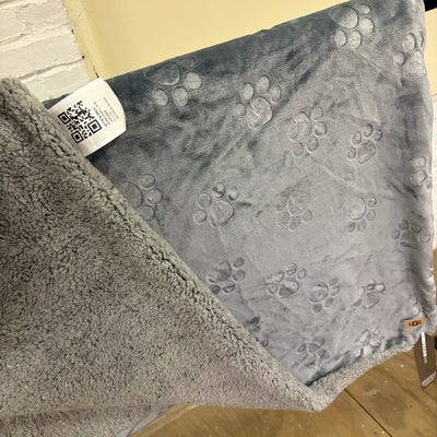 Ugg Dog Blanket 40" x 50" Paw Print Design, Dual Sided Fluffy & Soft Side - Gray