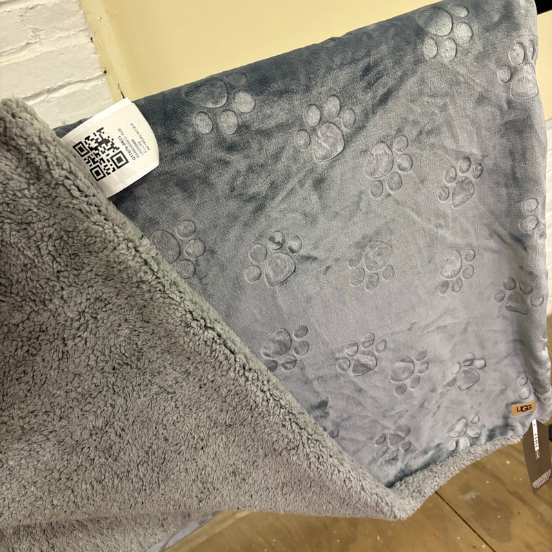 Ugg Dog Blanket 40" x 50" Paw Print Design, Dual Sided Fluffy & Soft Side - Gray