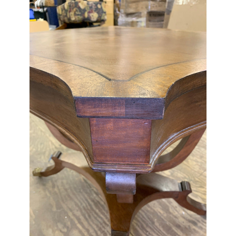 Eclectic Inlaid Mahogany Side Table w Wheels, ca. 1900s SEE DETAILS
