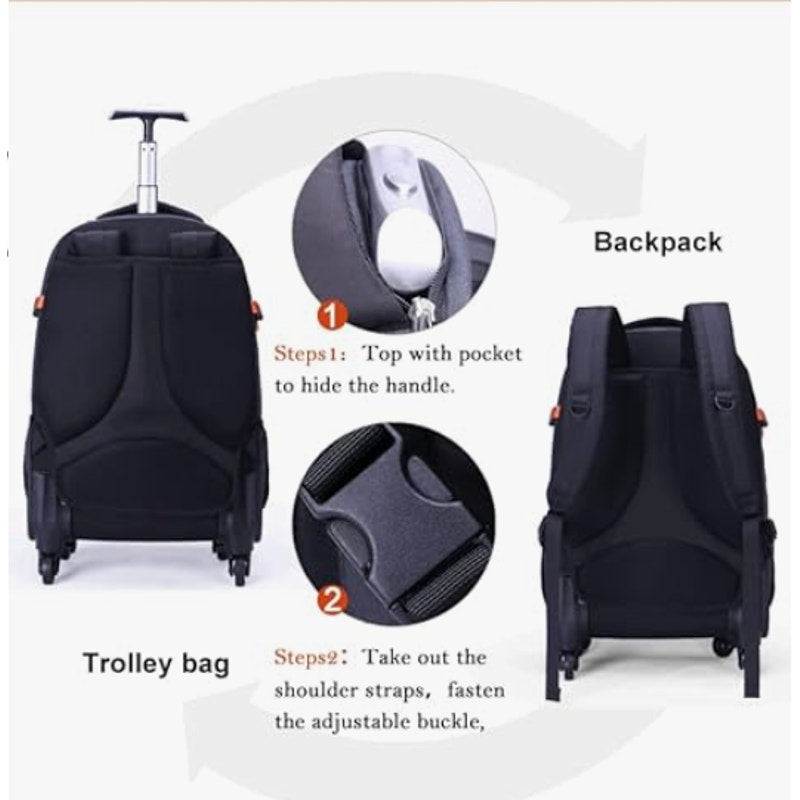 Aoking 22" Travel Backpack with Wheels & Handle - Black with Orange SLN67056-1