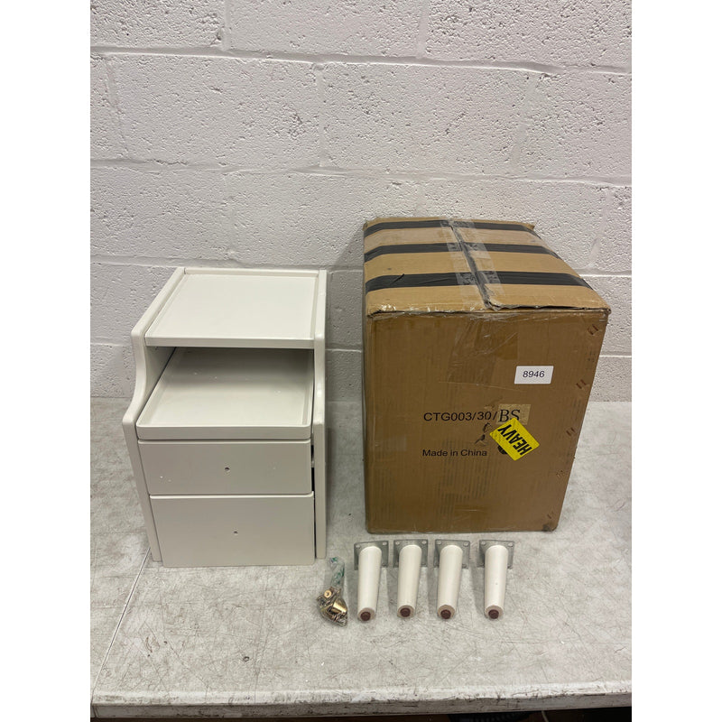 KASLANDI Solid Wood Nightstand with Legs, 2 Drawers & 2 Tier Shelf - Beige READ