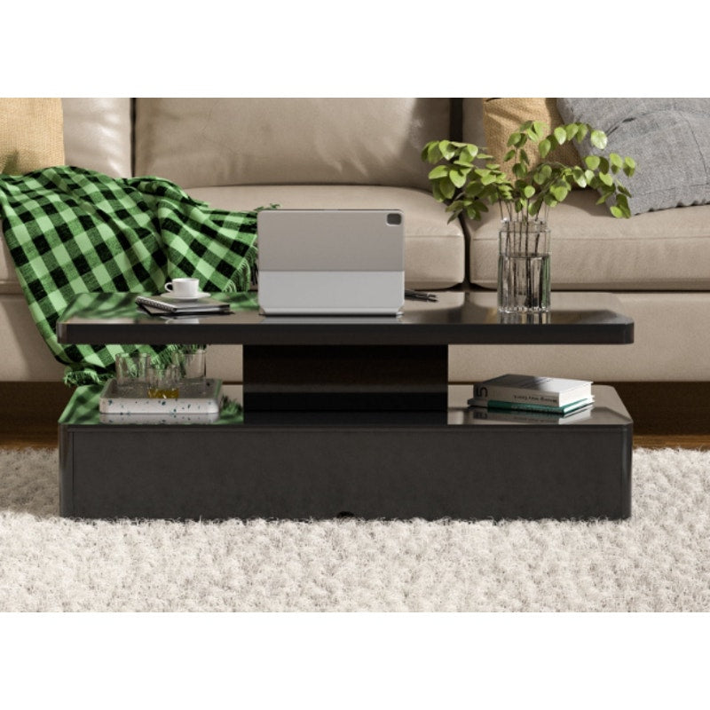 Modern Coffee Table w 16 Color Led Light, Black, 40"x18"x16" Black, READ