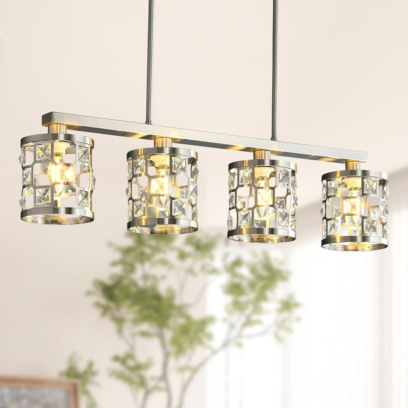 Lámpara de araña estilo granja Reaketon, lámpara colgante de 4 luces para isla de cocina o comedor
