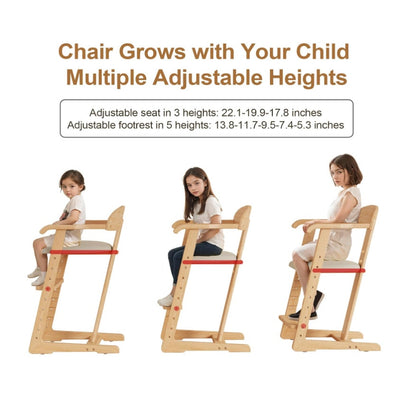 Wooden High Chair Adjustable Height Easy to Clean Toddler Highchair Brown/Gray