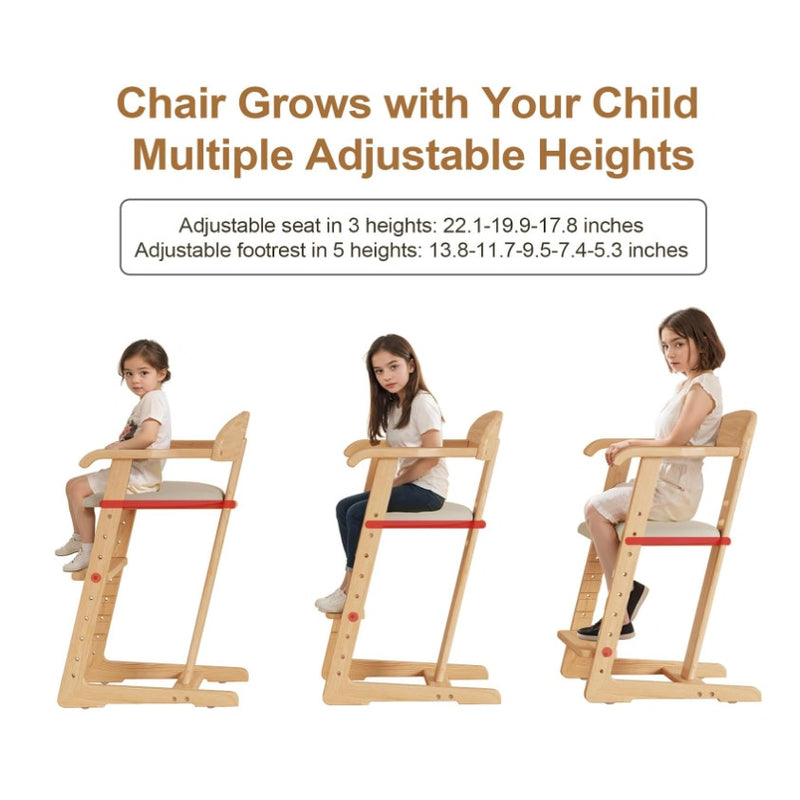 Wooden High Chair Adjustable Height Easy to Clean Toddler Highchair Brown/Gray