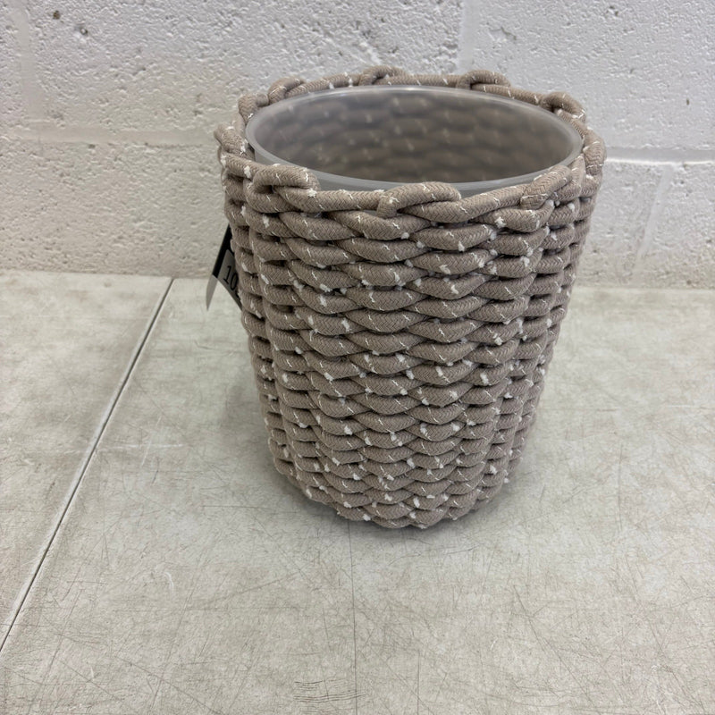 Ugg Melange Waste Bin with Plastic Insert & Woven Rope Design, 9"x10.5" - Tan