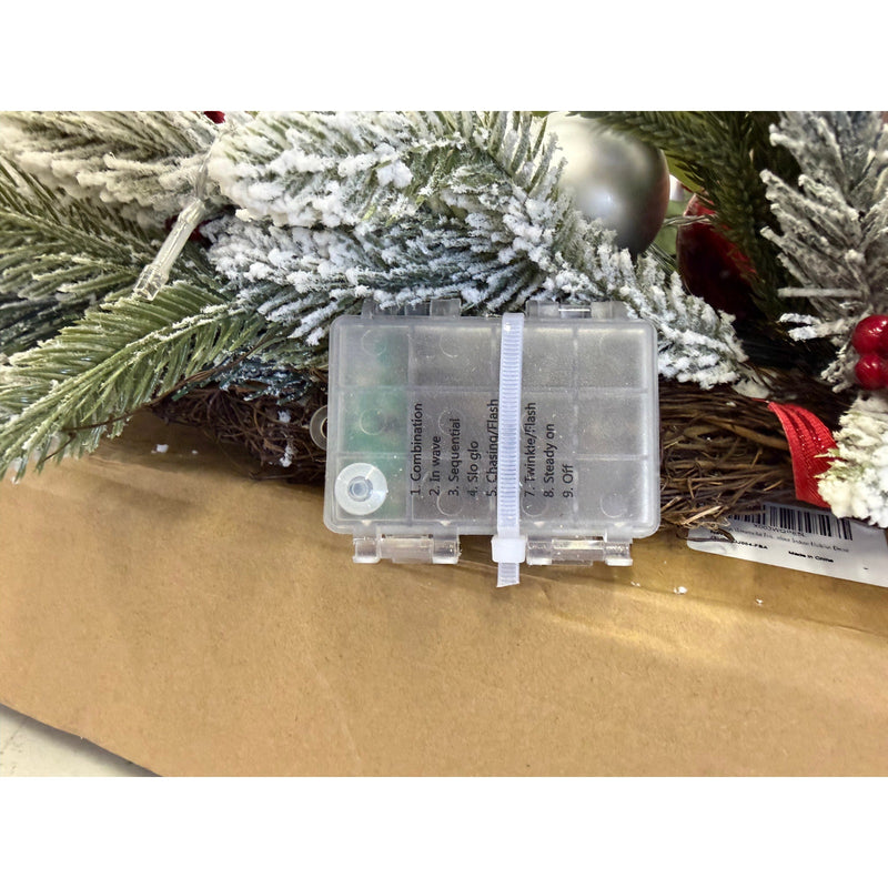 Christmas Wreath with Lights, Red Berries, Ornaments and Pine Branches, 24"