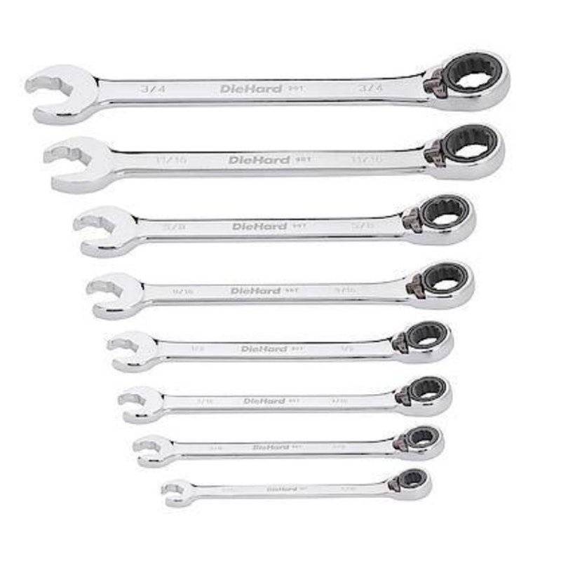 DieHard 8-Piece Reversible Ratcheting Wrench Set, SAE, 12, Hand Tools - DHP55126