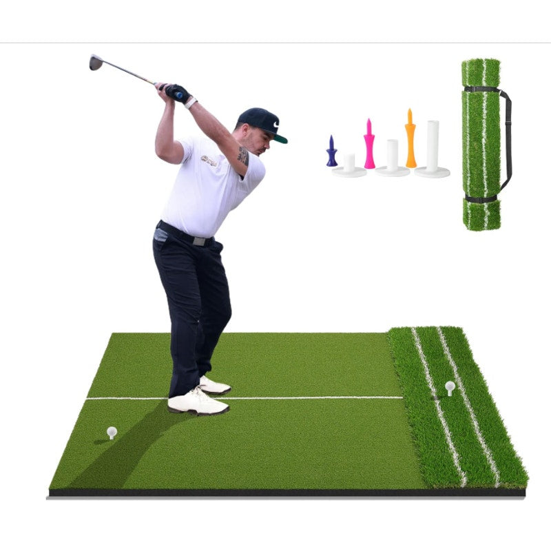 DCQ Real Feel 5x4ft Golf Hitting Mat Dual Turf Alignment & Angle of Approach Aid
