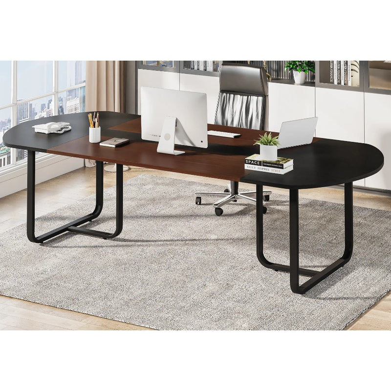 Tribesigns 70.86" Oval Executive Desk Modern Computer Table, Brown & Black