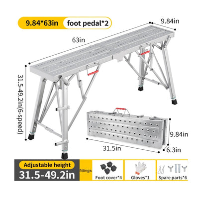 DaoLift 62.99"x9.84" Carbon Steel Scaffolding Platform CAP 660 LBS 32-50" H