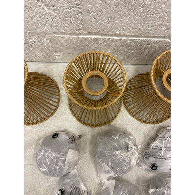 Hummingbird Woven Pendant Light, 7”Hanging Lamp Adjustable Pack of 3 - Tan