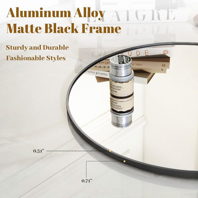 VooBang Round Mirror (20in) Wall Mounted, Simple & Modern, Metal Frame - Black