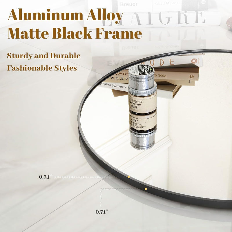 VooBang Round Mirror (20in) Wall Mounted, Simple & Modern, Metal Frame - Black