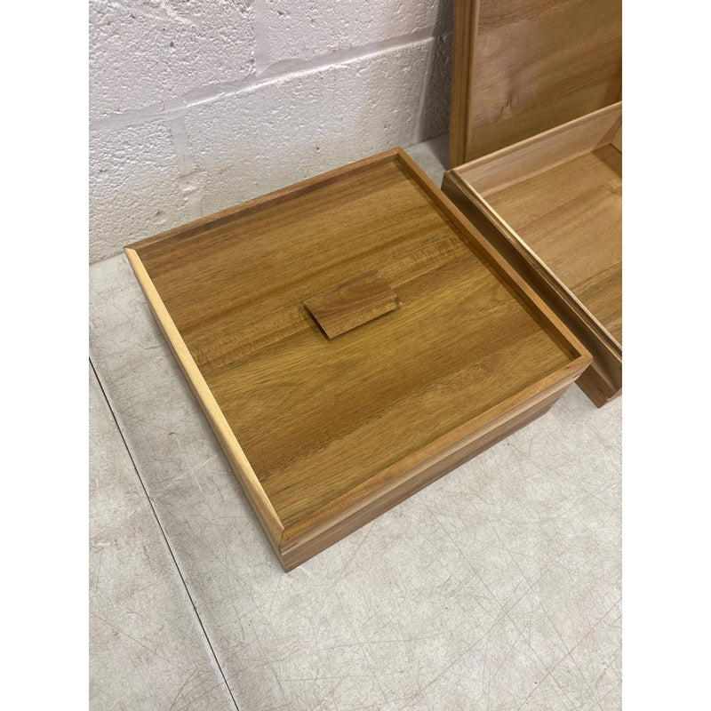 2-PACK Oranbulb Acacia Wood Pizza Dough Proofing Box w Lid 12 x 12 x 4.5in Each