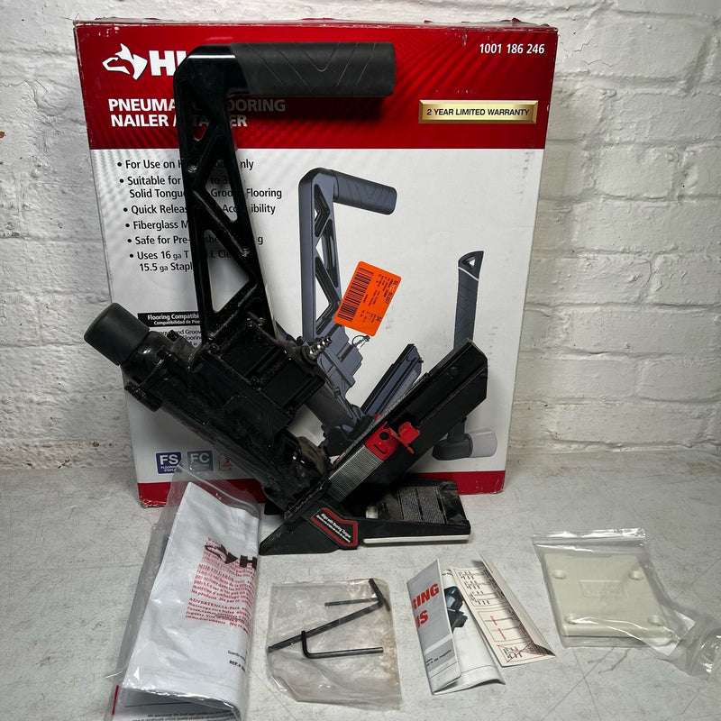 Husky Pneumatic 3-in-1 15.5-Gauge & 16-Gauge 2" Flooring Nailer & Stapler, READ