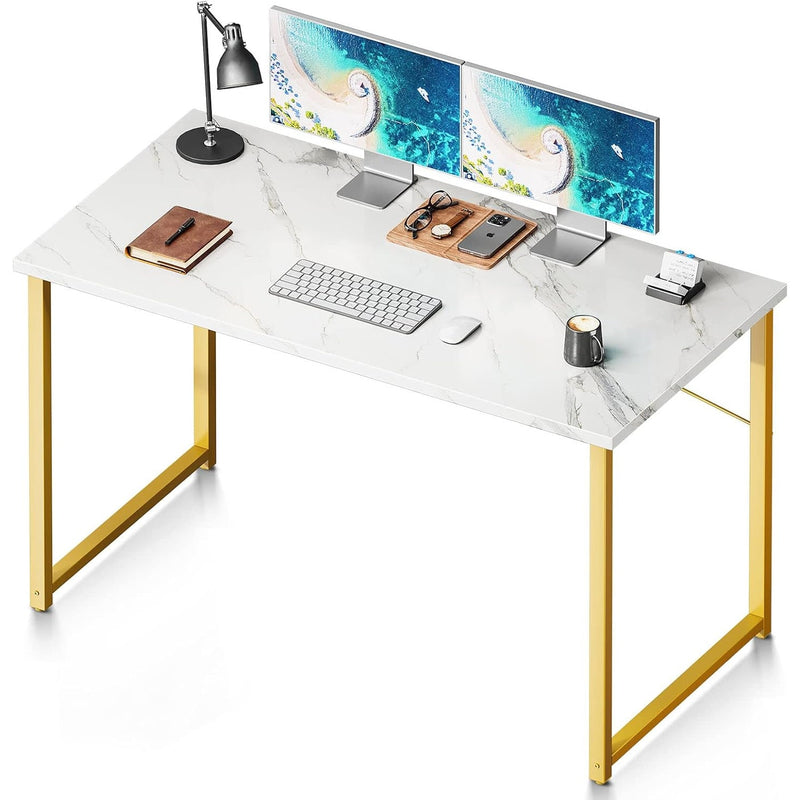 Coleshome 48" x 20" Computer Desk, White Marble Top and Gold Legs SEE DETAILS
