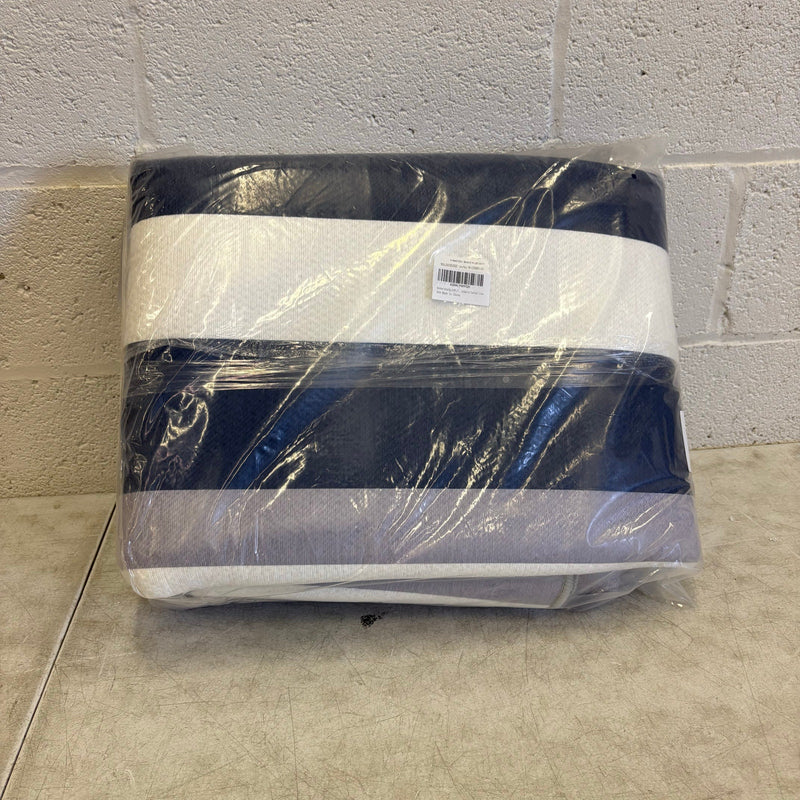 Outdoor Area Rug 5x8ft Horizontal Striped Large Patio Mat, Blue White Gray Lines