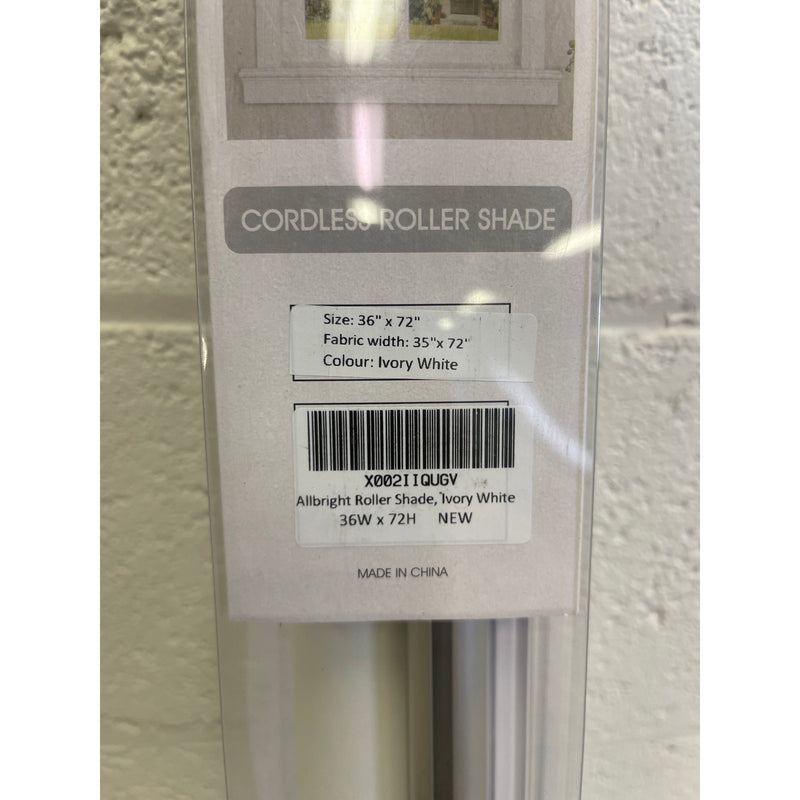 ALLBRIGHT Classic 100% Blackout Cordless Roller Shades 36" x 72" - White