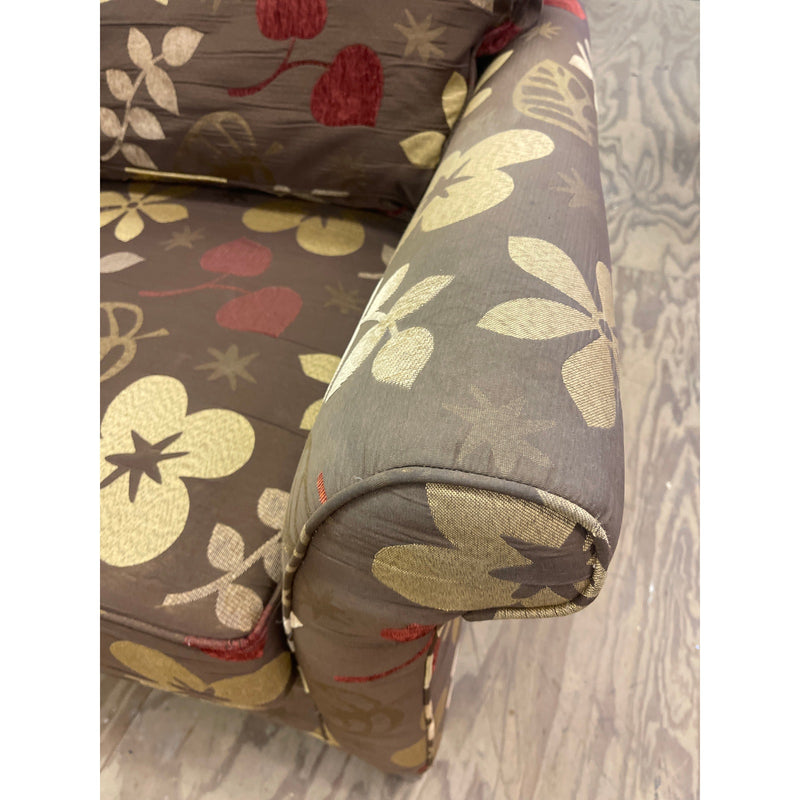 34" Armchair, Floral Design, Accent Chair, Wood Pegs, Brown/Tan/Red