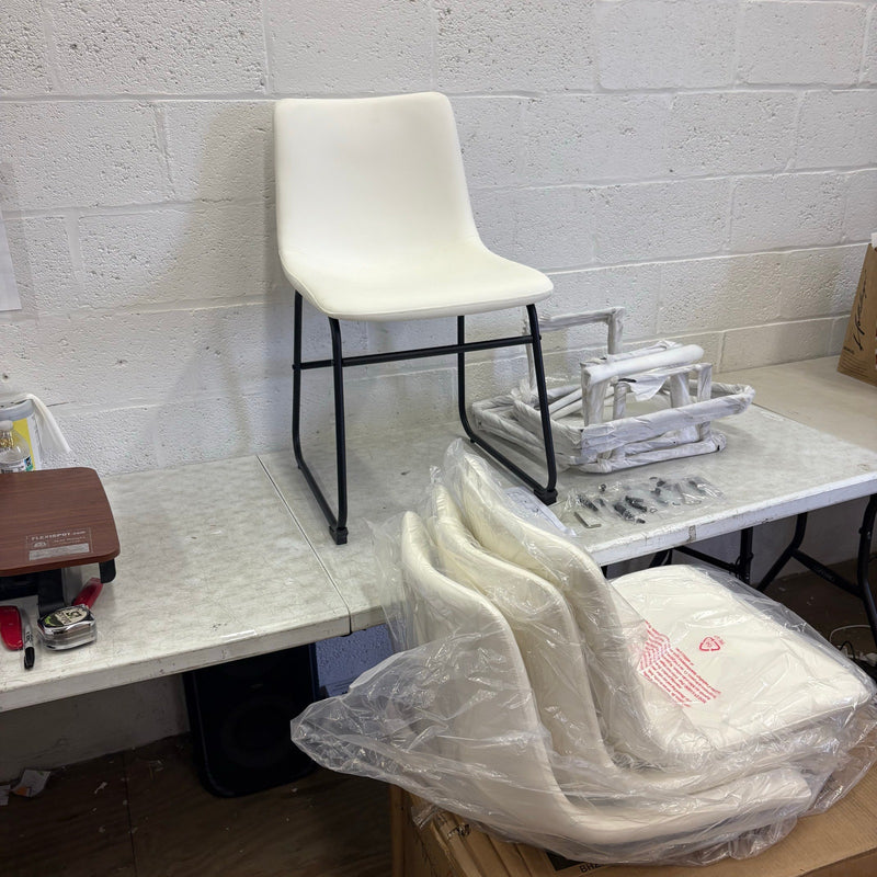 SET-OF-4 White Leather Chairs with Black Metal Legs 30 x 19 x 17 Inches Modern