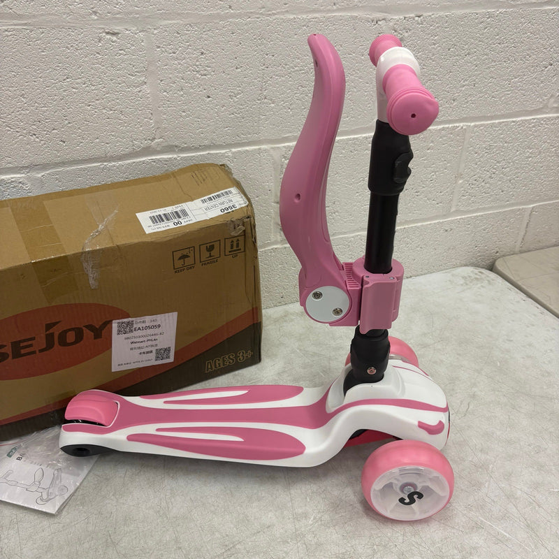 Sejoy Kids Kick Scooter 3-Wheel Light Up Foldable, Adjustable Seat - Pink
