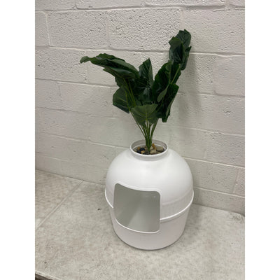 2-Pack Hawsaiy Hidden Cat Litter Box Enclosure w Faux Plant & Real Stones, White