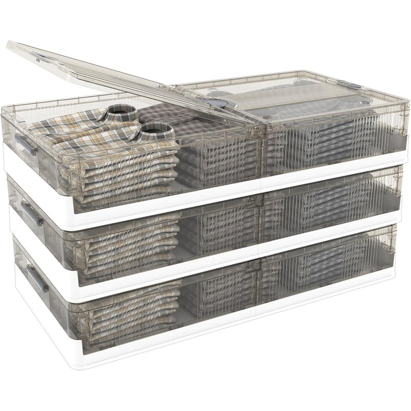 3-Pk Under-Bed Storage Box w Wheels, Stackable, Shoe / Clothing Storage, Gray