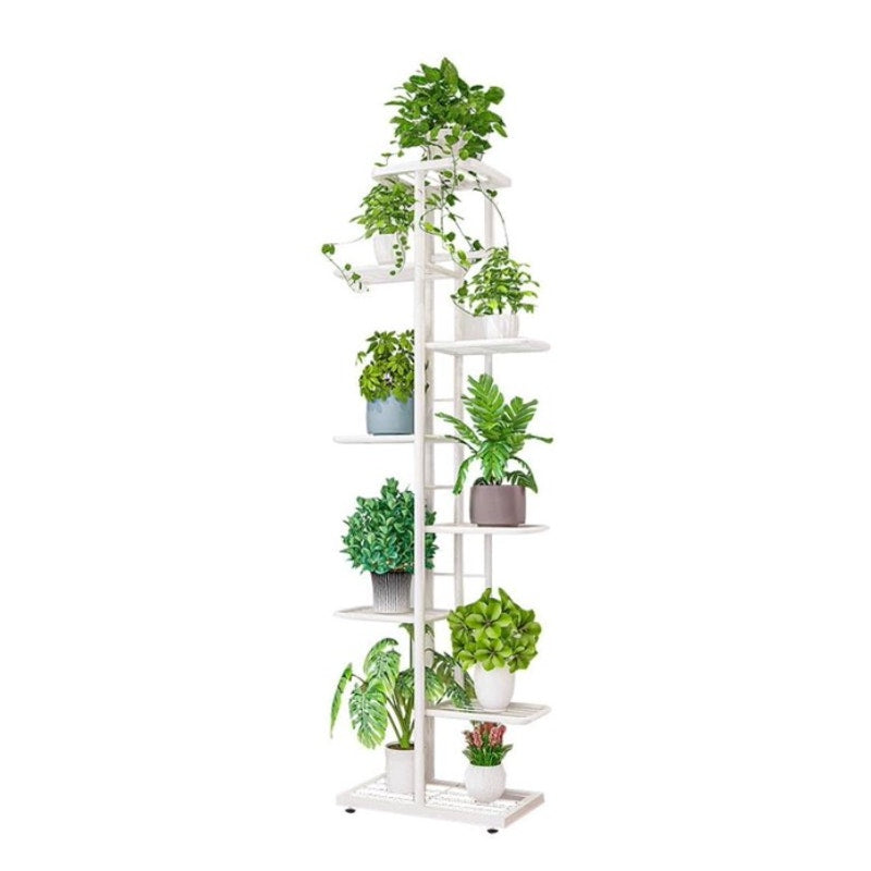 8-Tiers 9-Pot Metal Plant Stand, 55" Tall Plant Shelf Multiple Plants Metal White