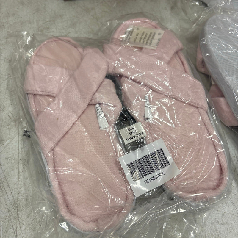LOT-OF-24 Criss Cross Slippers SMALL, Memory Foam, Rubber Bottom - Pink / White