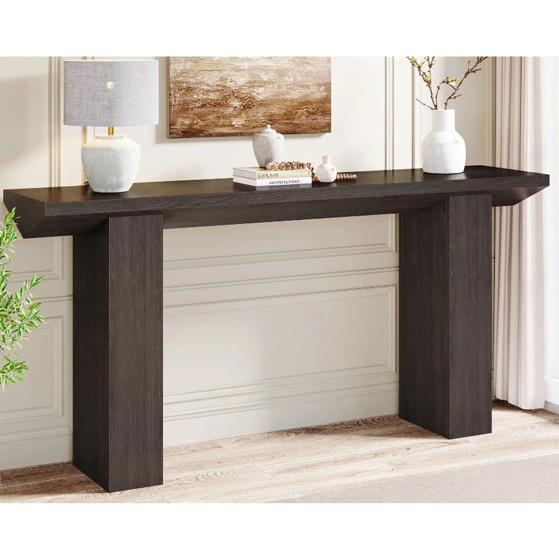 Tribesigns 63" Console Table, Triangular Top Wooden Sofa Table, 63" x 12" Gray