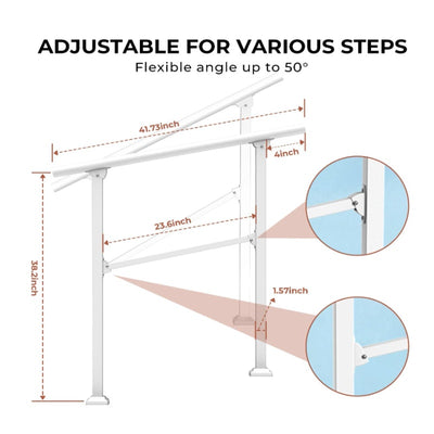 KINBOSD Handrails for Outdoor Steps, 3 Steps Stair Handrail Wrought Iron-White
