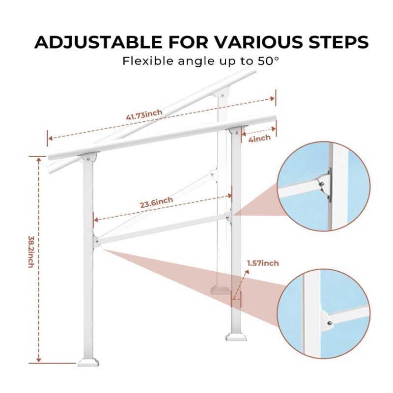 KINBOSD Handrails for Outdoor Steps, 3 Steps Stair Handrail Wrought Iron-White