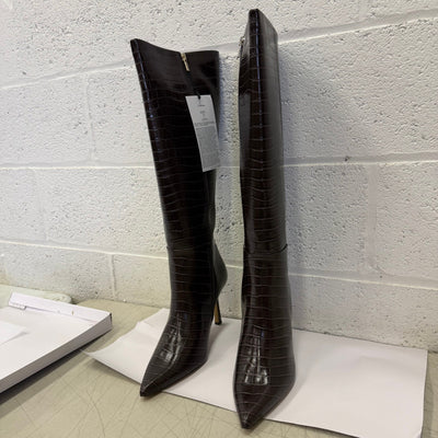 The Drop Women's Tall Heeled Boots, Chocolate Brown Crocodile, Size 11