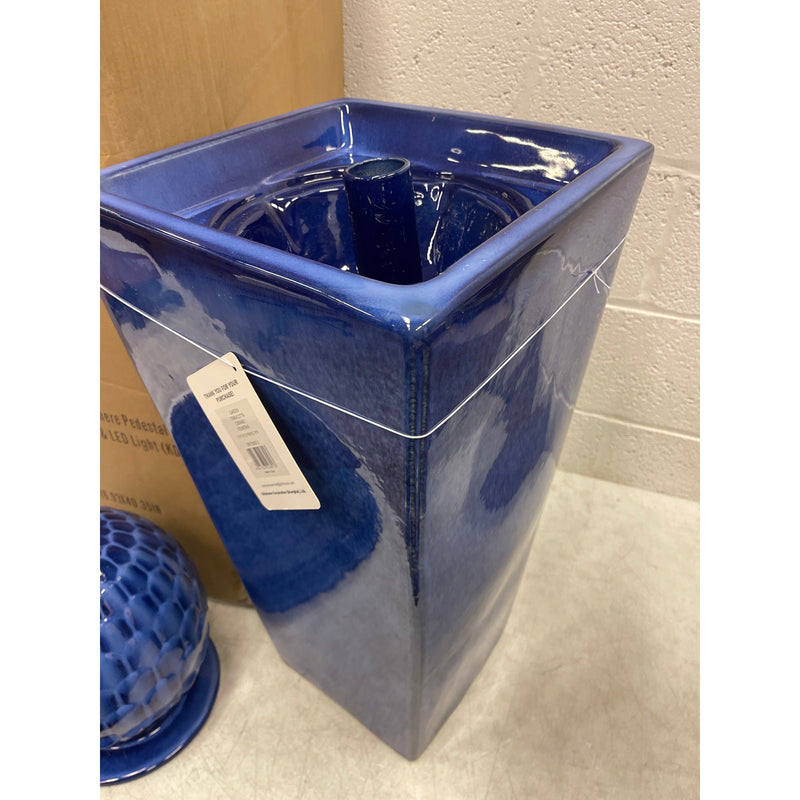 Glitzhome 35.75"H Artichoke Pedestal Ceramic Fountain, Oversized, Cobalt Blue