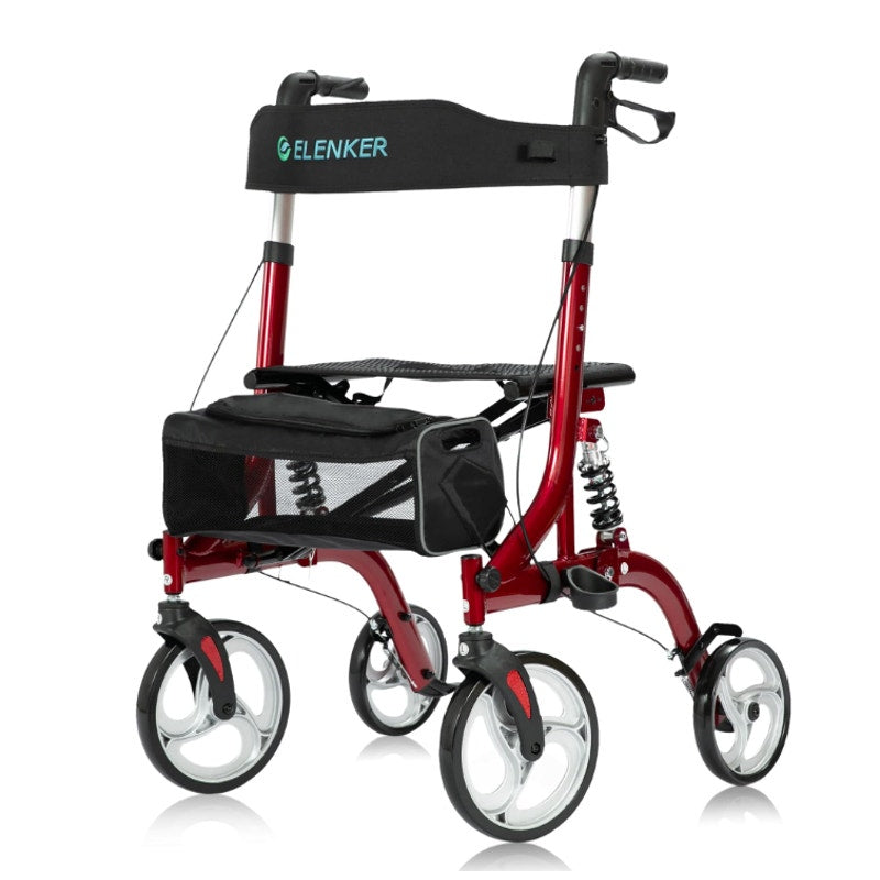 ELENKER Rollator Walker Shock Absorbing Carrying Bag for Seniors Red HFK-9211