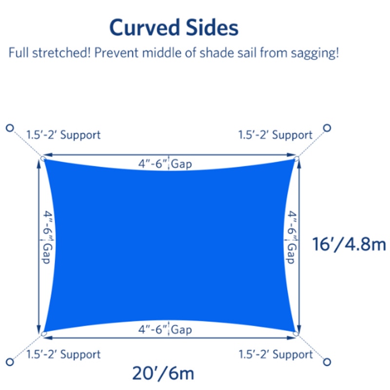 Quictent 20x16 ft Shade Sail with Hardware Kit Rectangle Sun Shade Sail - Blue
