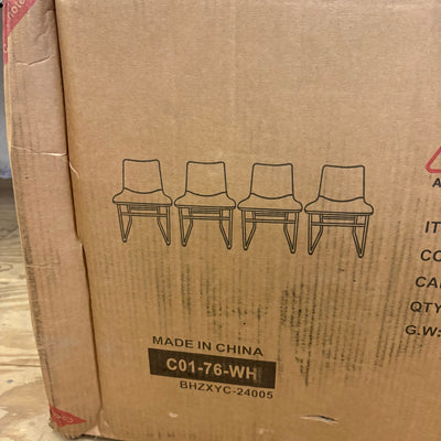 SET-OF-4 White Leather Chairs with Black Metal Legs 30 x 19 x 17 Inches Modern