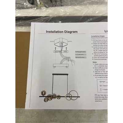 Bepuzz Chandelier 5-Light Glass Globe Pendant Light Fixtures 2-Ring Circular LED
