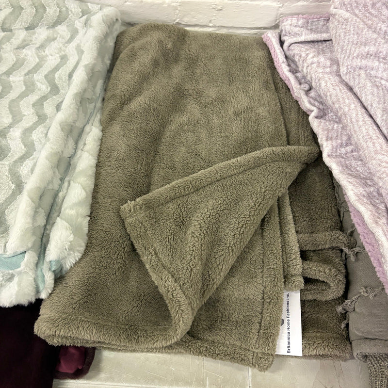 LOT-of-5 Throw Blankets, Warm Cozy Soft Plush, Reversible, Purple & Green