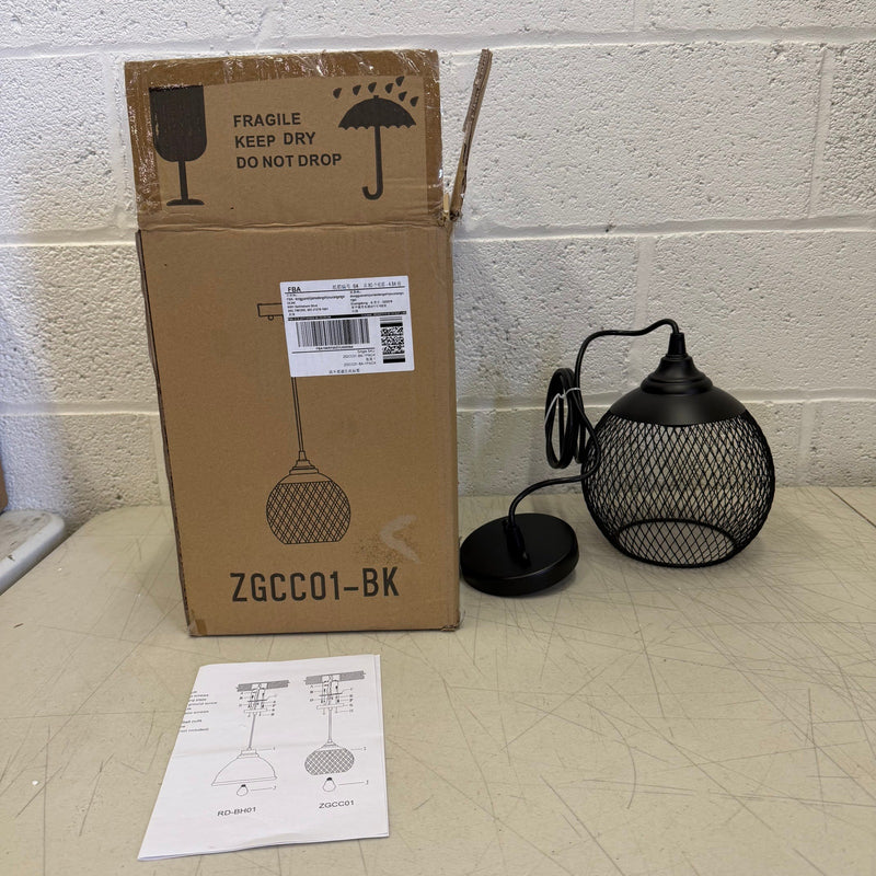 Hanging Cage Chandelier Ceiling Light Hollow Wrought Iron, Black, 6.5" W x 10" H