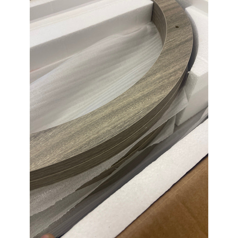 Tribesigns Farmhouse Console Table, 55" x14" Geometric Circular Base, Gray Wood
