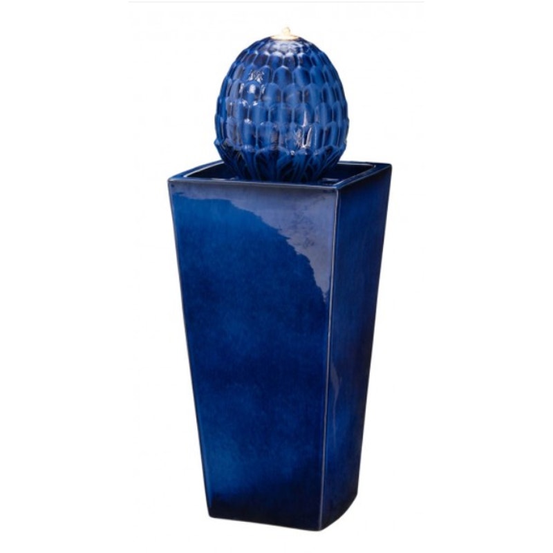 Glitzhome 35.75"H Artichoke Pedestal Ceramic Fountain, Oversized, Cobalt Blue