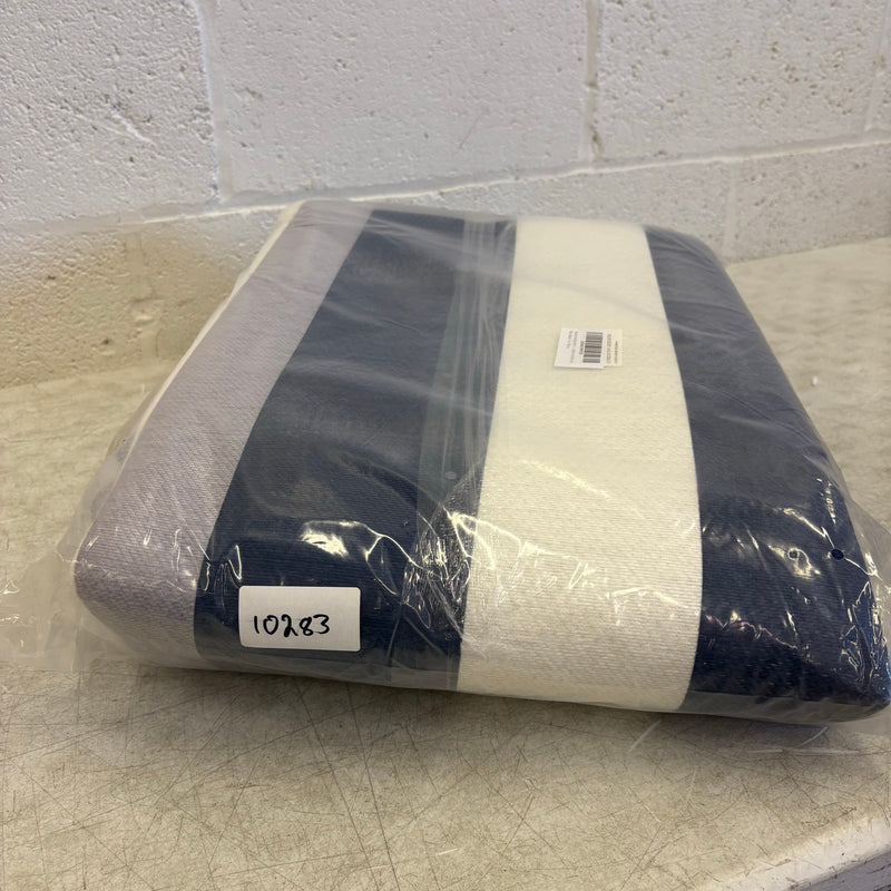 Outdoor Area Rug 5x8ft Horizontal Striped Large Patio Mat, Blue White Gray Lines